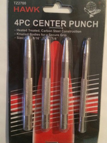 4PC CENTER PUNCH, HAWK, 1/4&#034;, 3/16&#034;, 5/32&#034;, 1/8&#034;,HEATED TREATED CARBON STEEL