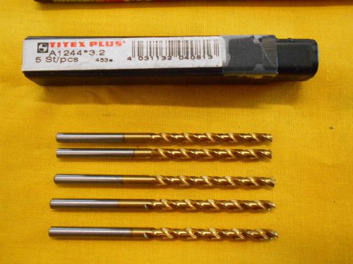 Lot of 5 new straight shank drill bits screw machine titex plus 3.2mm x 2 1/2&#034; for sale