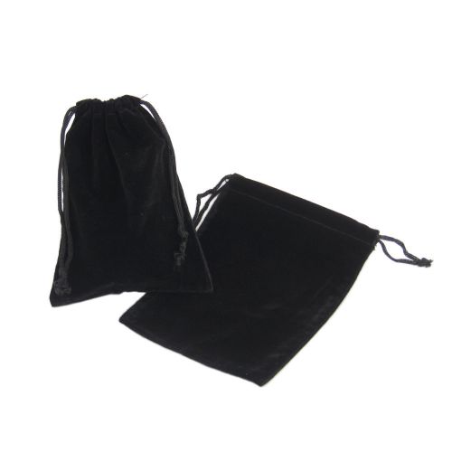 SET OF 4! Jewelry Pouch Bag, Suedine, Black Color, Extra-Large Size (4&#034; x 5&#034;)