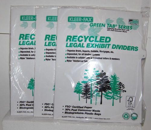 Kleer Fax 80010 Legal Exhibit Dividers J Letter Recycled Green Tab Series 3 Pack