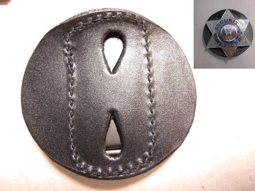 B407 G&amp;G Deluxe Round Style CLIP ON Leather Star Badge Holder 3 1/8&#034; Diameter