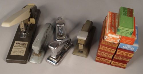 Lot of 5 Vintage Staplers and 11 Boxes Staples Bostitch - Ace Scout - Swingline