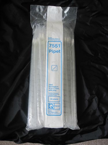7551 Pipet 10ml Serological 10 in 1/10ml, with Plug, 50 pipets/bag