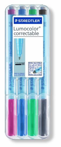 Staedtler Lumocolor Correctable 305MWP4 Dry Erase Pen 1.0 mm Medium 4-Color Set
