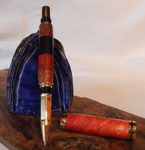 Hand Turned  Navigator Roller Ball Pen. Multi Wood With Gold Accents.  Homemade