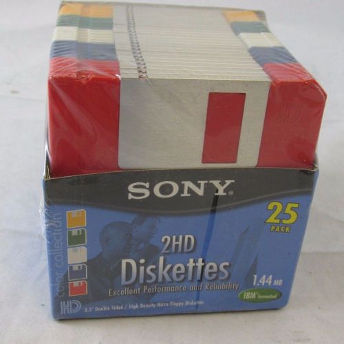 New sony 2hd 3.5&#034; diskettes 25-pack in 5 colors 1.44mb ibm/windows formatted for sale