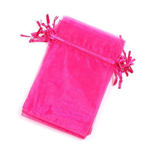 MBOX Colorful 4x6&#034; Organza Drawstring Pouch Bag 100pcs Hot Pink
