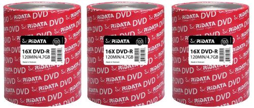 THREE RIDATA DVD-R 16X ECO 100 PACK SPINDLES, Total 300 DISCS