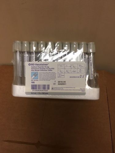 BD Vacutainer GRAY top Sodium Floride Potassium Oxalate 100 pack