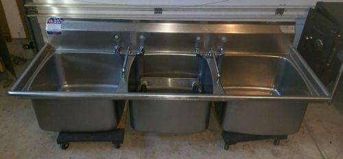 3 Compartment Sink / 3 Bay Sink 2 Faucet Commercial Stainless Steel