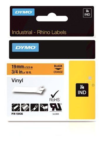 DYMO RhinoPRO Adhesive Vinyl Label Tape, 3/4-inch, 18-foot Cassette, Orange