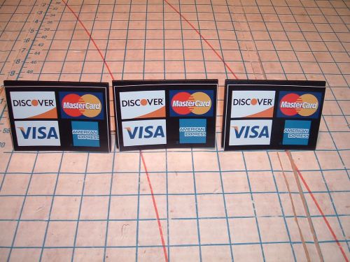 3 CREDIT CARD DECALS STICKERs Visa MasterCard Discover counter table top AMEX