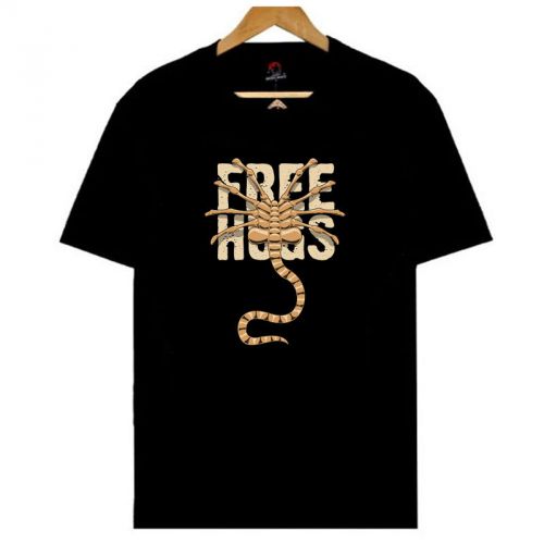 Free Hugs Alien Face Hugger Funny Logo Mens Black T-Shirt Size S, M, L, XL - 3XL