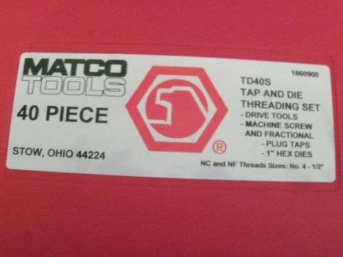 New Matco TD40S Tap And Die 40 Piece Set, Machine Screw and Fractional
