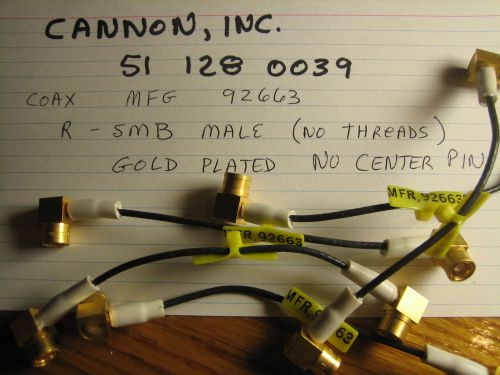 5 Cables,male reverse SMB to male reverse SMB,rt.angles,Cannon 51 128 0039,92663