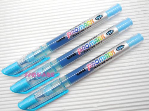 3 x Uni-Ball Promark Eye USP-105 Water-Proof Fluorescent Highlighters, Blue