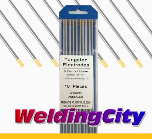Weldingcity 1.5% lanthanated wl15 gold tig tungsten electrodes 1/8&#034; x 7&#034; x10 for sale