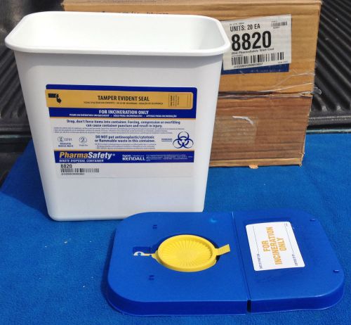 Box of 20 Tyco Kendall 2 Gallon PharmaSafety Sharps Waste Containers  Model 8820