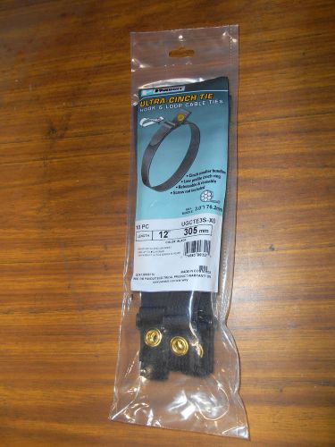 Panduit ultra-cinch tie hook &amp; loop cable ties 10 pc 12&#034; black factory sealed for sale