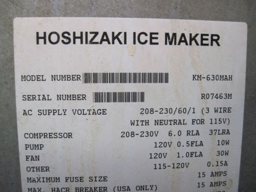 Hoshizaki Model KM-630MAH, Ice maker, Restaurant Equipment