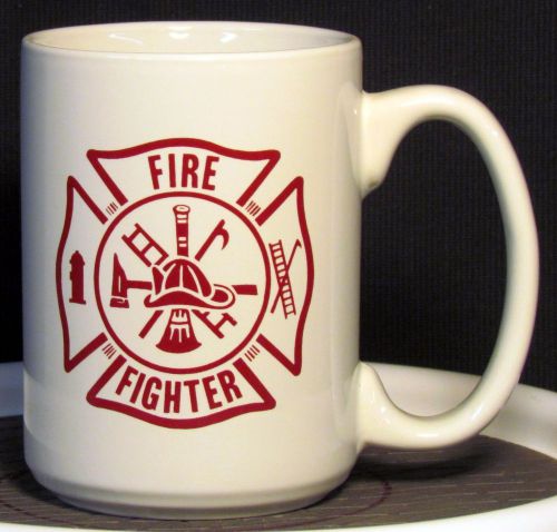 Fire Fighter Text in a Red Maltese Cross on a 12 oz. Coffee Mug