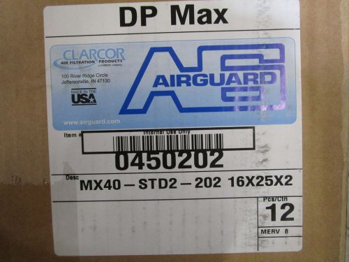 LOT OF 12 AIRGUARD 16X25X2 PLEATED FILTER MX40-STD2-202 *NEW IN BOX*