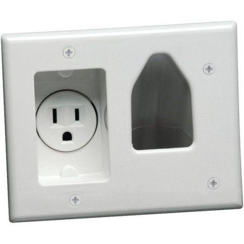Datacomm 450021WH Dual-Gang Low-Voltage Cable Plate w/Recessed Power - White