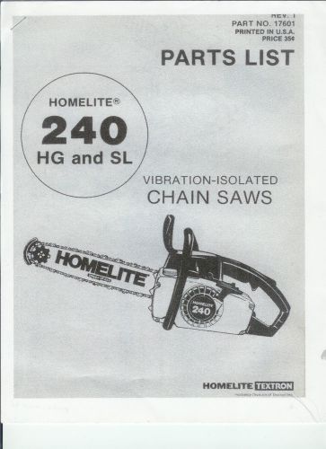 A HOMELITE  (240 HG &amp; SL) Chainsaw Parts List &amp; Repair Dia. Copy