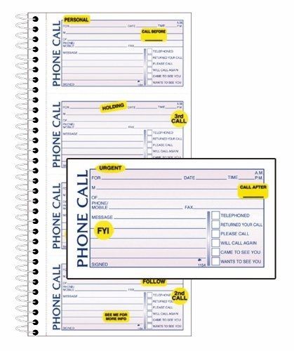 Adams phone message book with labels, 5.25 x 11 inch, spiral bound, 2-part, for sale