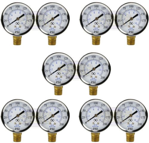 New 10 pack 1/4&#034; 200 psi air compressor pressure / hydraulic side mount gauges for sale