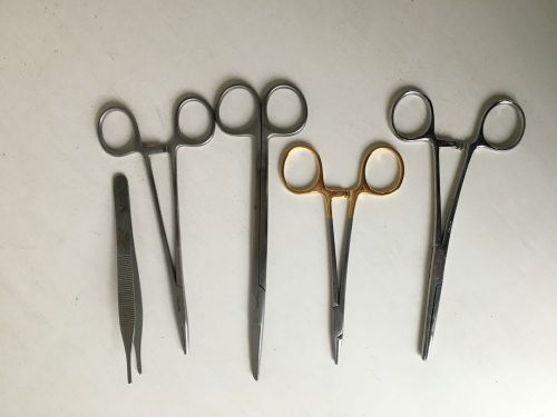 Lot of FIVE Surgical Instruments, Needle Holder, Graspers Scissor Forceps