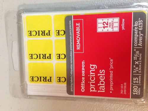 180 Price LABELS Removable Adhesive yellow Price Tag
