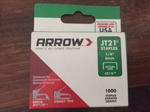 Arrow 214 genuine jt21/t27 1/4-inch staples  1 000-staples new free shipping for sale