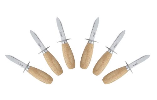 Winco 6 Oyster Knives Clam Wooden Handle Stainless Steel Blade FREE SHIPPING