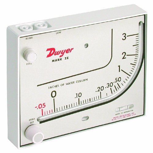 Dwyer Series Mark II 25 Molded Plastic Manometer, Inclined-Vertical Scale, 0 to