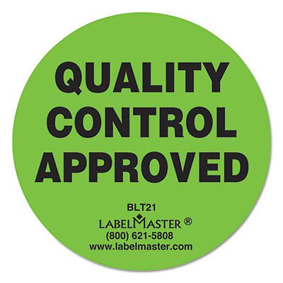 Warehouse Self-Adhesive Label, 2&#034; dia., QUALITY CONTROL APPROVED, 500/Roll