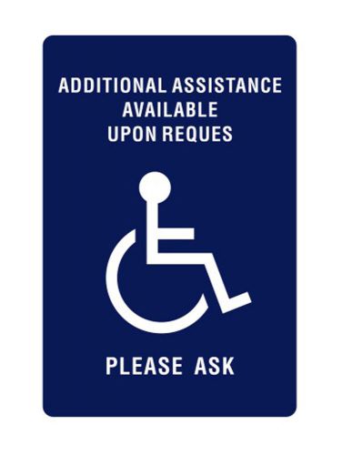 Additional assistance available upon request sign 6&#034; x 4&#034; -- blue/white for sale