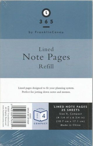 Franklin Covey 365 Lined Note Pages Refill Size 4 Compact Binder 25 Sheets