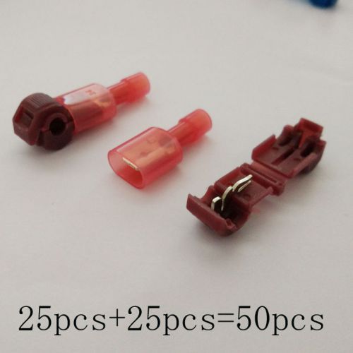 50xT-TAP Quick Wire Connectors Red 22-18 AWG Gauge  &amp; male Car Audio Terminals