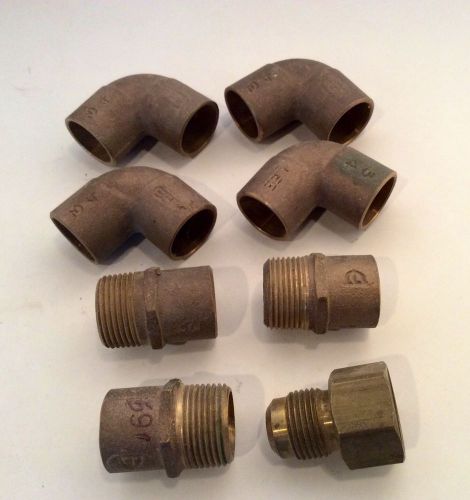 Lot of 8 Heavy Brass Solder Pipe Fitting 3/4&#034; Lee Plumbing Fittings Elbows Flare