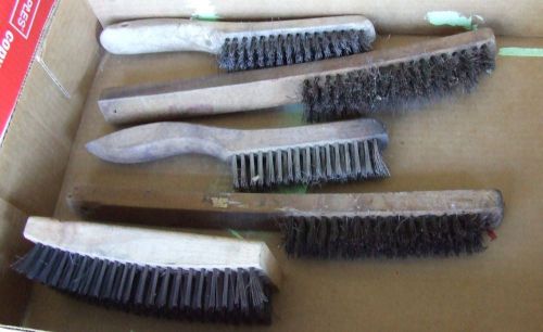 LOT OF 5 STEEL WIRE BRUSHES ~ WOODEN HANDLE ~  USED
