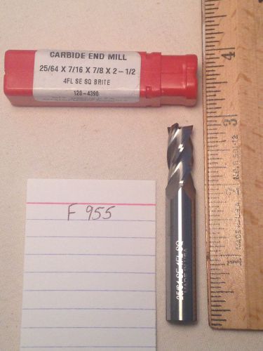 1 NEW 25/64&#034; DIAMETER CARBIDE END MILL. 4 FLUTE. 7/16&#034; SHANK. MADE IN USA [F955]