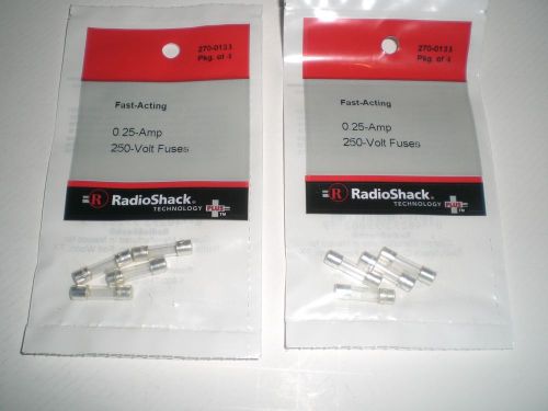 0.25 AMPS, 250 VOLT FUSES FAST ACTING LOT OF 2 PACKS ( 8 FUSES TOTAL )