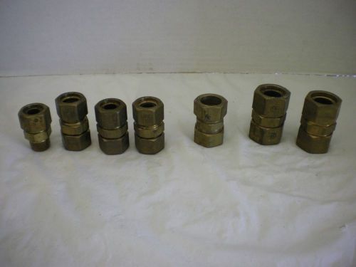 Lot of 7 brass compression unions/connectors/fittings 1/2&#034; 3/4&#034; 7/8&#034; od for sale