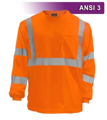 Reflective Apparel Safety Long Sleeve Orange Hi Viz Work Shirt ANSI 3 VEA-204-ST
