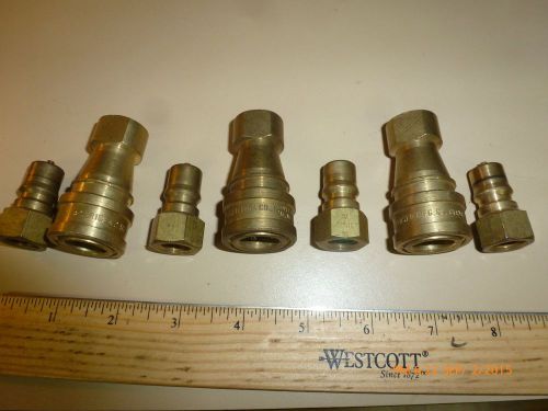 Lot of 7 brass hydraulic quick disconnect set by hansen b2k16 / 2-hk series for sale