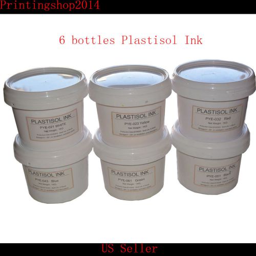 6 big bottles screen printing plastisol ink (green/blue/red/yellow/black/white) for sale