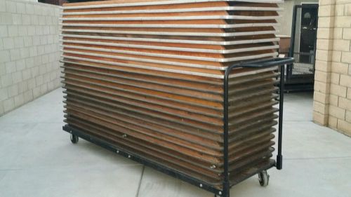 (25) 8&#039; commercial wooden banquet tables with heavy duty rolling cart