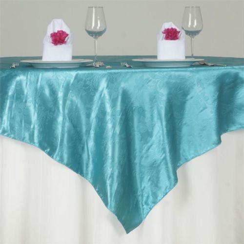 72&#034; x 72&#034; TURQUOISE Adoringly Adorned Satin Lily Tablecloth Overlays