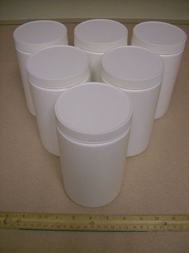 SIX 32 oz White Plastic Jars and Caps. MFD byAlpha Plastics